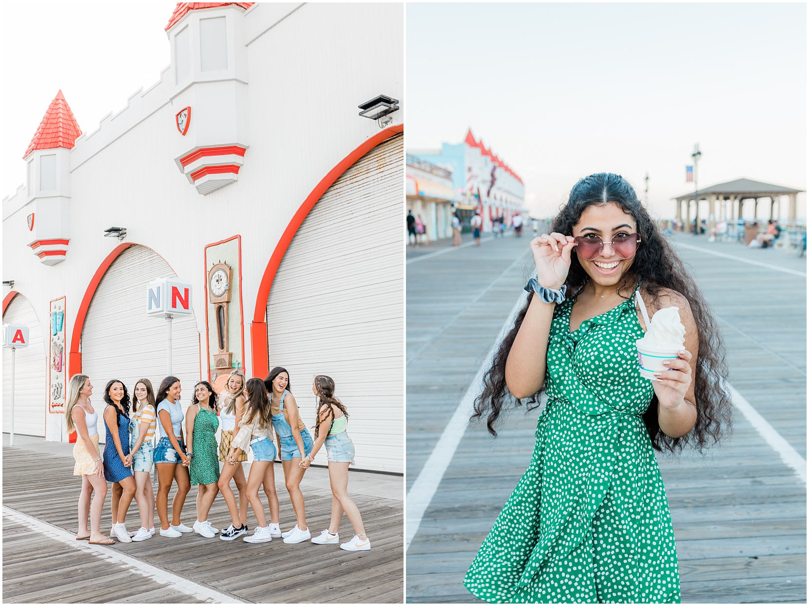 nicole marie photography's senior model team posing on the boardwalk with ice cream