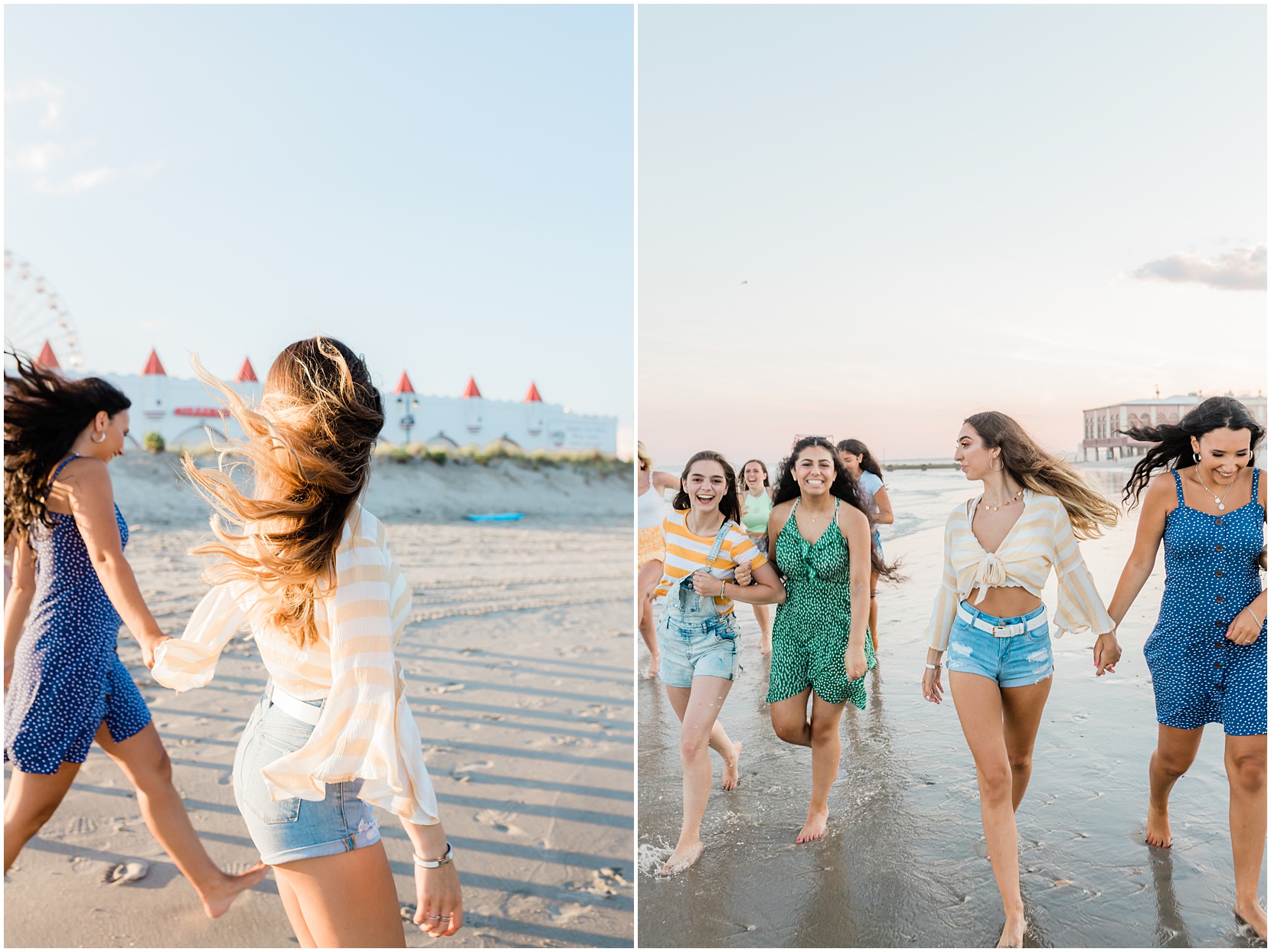 Teen girls skipping on the beach in Ocean City, NJ.